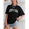 Kadın Baskılı T-Shirt Kısa Kol Bisiklet Yaka Oversize Rahat Kalıp Tişört - Siyah