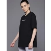 Kadın Baskılı T-Shirt Kısa Kol Bisiklet Yaka Oversize Rahat Kalıp Tişört - Siyah