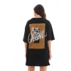 Kadın Baskılı T-Shirt Kısa Kol Bisiklet Yaka Oversize Rahat Kalıp Tişört - Siyah
