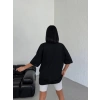 Kadın Baskılı T-Shirt Kısa Kol Bisiklet Yaka Oversize Tişört - Siyah