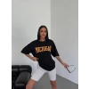 Kadın Baskılı T-Shirt Kısa Kol Bisiklet Yaka Oversize Tişört - Siyah