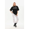 Kadın Baskılı Tişört Kısa Kol Bisiklet Yaka Oversize T-Shirt - Siyah
