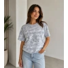 Kadın Batik Desenli Tişört Bisiklet Yaka Kısa Kol Regular Fit T-shirt - Gri