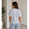 Kadın Batik Desenli Tişört Bisiklet Yaka Kısa Kol Regular Fit T-shirt - Gri