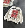 Kadın Bisiklet Yaka 3 İplik Baskılı Oversize SweatShirt - Beyaz