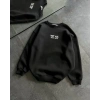 Kadın Bisiklet Yaka 3 İplik pamuklu Baskılı Oversize SweatShirt - Siyah