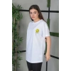 Kadın Bisiklet Yaka Baskılı Kısa kol Oversize T-Shirt - Beyaz