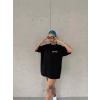 Kadın Bisiklet Yaka Baskılı kısa kol Oversize T-Shirt - Siyah