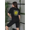 Kadın Bisiklet Yaka Baskılı  Kısa kol Oversize T-Shirt - Siyah