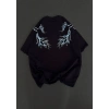 Kadın Bisiklet Yaka Baskılı  Kısa kol Oversize T-Shirt - Siyah