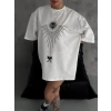 kadın Bisiklet Yaka Baskılı Oversize  Kısa kol T-Shirt - Beyaz