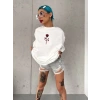 kadın Bisiklet Yaka Baskılı Oversize Kısa kol  T-Shirt - Beyaz