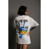 kadın Bisiklet Yaka Baskılı Oversize Kısa kol T-Shirt - Beyaz