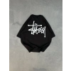 kadın Bisiklet Yaka Baskılı Oversize  Kısa kol T-Shirt - Siyah
