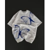 kadın  Bisiklet Yaka Baskılı Oversize T-Shirt - Beyaz