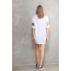 kadın Bisiklet Yaka Baskılı Oversize T-Shirt - Beyaz