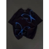 kadın Bisiklet Yaka Baskılı Oversize T-Shirt - Siyah