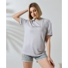 Kadın Bisiklet Yaka Baskılı Slim Fit T-Shirt - Boyalı Gri