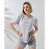 Kadın Bisiklet Yaka Baskılı Slim Fit T-Shirt - Boyalı Gri