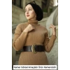 Kadın Boğazlı Uzun Fitilli Triko Dokuma Elbise - Kahverengi