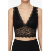 Kadın Dantel Bralet Crop Sütyen V Yaka Askılı Şık Esnek Rahat - Siyah