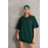 Kadın Düz  Kısa kol Penye T-shirt- Yeşil