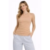 Kadın Fitilli Atlet Sıfır Yaka Slim Fit Arka Baskılı Spor Atlet - Bej