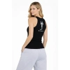 Kadın Fitilli Atlet Sıfır Yaka Slim Fit Arka Baskılı Spor Atlet - Siyah