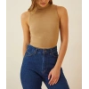 Kadın Full Likralı Fitilli Kaşkorse Body - Camel