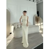 Kadın Kalın Fitilli Uzun Triko Elbise - Kırık Beyaz