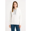 Kadın Kapüşonlu Kanguru Cepli 3 İplik Pamuklu Oversize Hoodie Sweatshirt - Beyaz