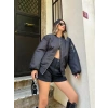 Kadın Oversize Bomber Ceket – Siyah, Fermuarlı, Sokak Modası Tarzı Mont - Siyah