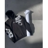 Kadın Oversize Kapüşonlu Cepli Baskılı 3 İplik Pamuklu Hoodie Sweatshirt - Siyah