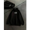 Kadın Oversize Kapüşonlu Cepli Baskılı 3 İplik Pamuklu Hoodie Sweatshirt - Siyah