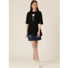Kadın Papatya Baskılı T-Shirt Kısa Kol Bisiklet Yaka Oversize  Tişört - Siyah