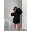 Kadın Samuray Ninja Çift Kapüşonlu Maske Detaylı 3 İplik Hoodie - Siyah