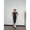 Kadın Striptiz Omuzlu Uzun Elbise- Füme