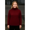 Kadın Tam Boğazlı Balıkçı Yaka Triko Kazak Kalın Fitilli - Bordo