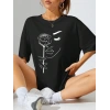 Kadın Tişört Baskılı Kısa kol Oversize T-shirt - Siyah