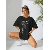 Kadın Tişört Baskılı Kısa kol Oversize T-shirt - Siyah