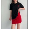 Kadın Tişört Bisiklet Yaka Baskılı Oversize Kısa Kol T-Shirt - Siyah