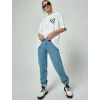 Kadın Tişört Bisiklet Yaka Baskılı Oversize T-Shirt - Beyaz
