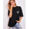Kadın Tişört Bisiklet Yaka Baskılı Oversize T-Shirt - Siyah