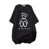 Kadın Tişört Penye Compack Baskılı Oversize Bisiklet Yaka T-shirt - Siyah