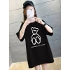 Kadın Tişört Penye Compack Baskılı Oversize Bisiklet Yaka T-shirt - Siyah