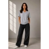Kadın V Yaka Basic Tişört Kısa Kol Yazlık Regular Fit T-Shirt - Gri