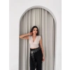 Kadın Vatkalı Kolsuz V Yaka Drapeli Crop Bluz Likralı Fit - Boyalı Gri