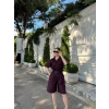 Kadın Yakalı Gömlek Kemerli Şortlu Alt-Üst Takım - Bordo