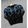 Kadın Yıldırım Baskılı Bisiklet Yaka 3 iplik pamuklu Sweatshirt - Siyah