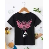 Kız Çocuk Bisiklet Yaka Baskılı T-Shirt - Siyah